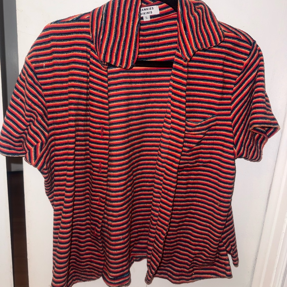 Frankie’s bikinis towel Red and Black Shirt coverup for pool or beach